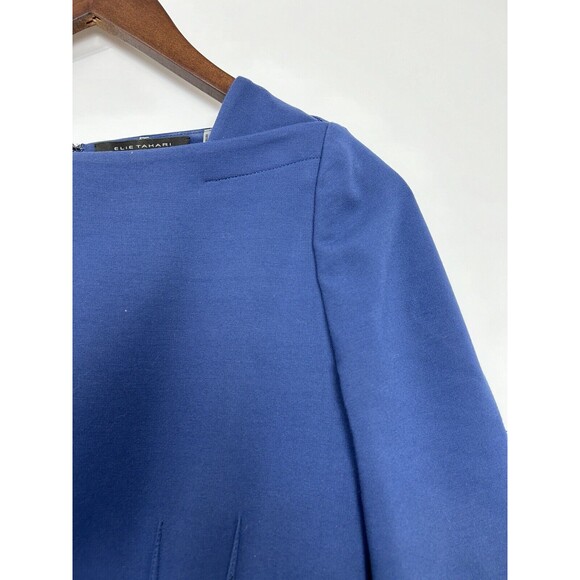 Elie Tahari Career Dress Size 6‎ Blue Scuba Knit Layer Notch Square Neck Zip - Picture 9 of 13